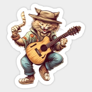 Summer Cat Dancing and Playing Guitar Sticker